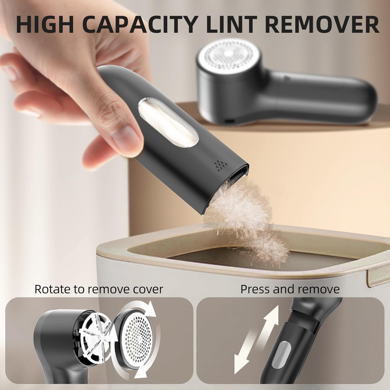 Fabric Shaver, Electric Lint Remover, Rechargeable Lint Shaver, Sweater Defuzzer to Remove Pilling, Battery Operated, 6-Blade, 3-Speed with LED Display for Clothes, Upholstery, Furniture, Black